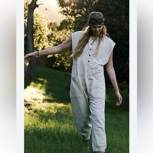 Relaxed Cream Sleeveless Utility Jumpsuit